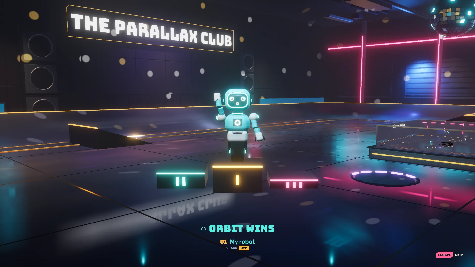 Non-Euclidean Neon Arena: the winner on the podium at the Parallax Club