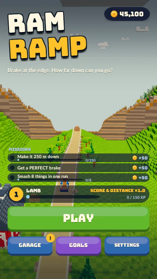 Ram Ramp: the title screen with today's missions