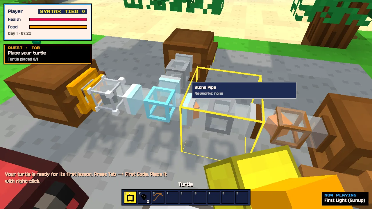 Scriptlands: a pipe network between machines, close up
