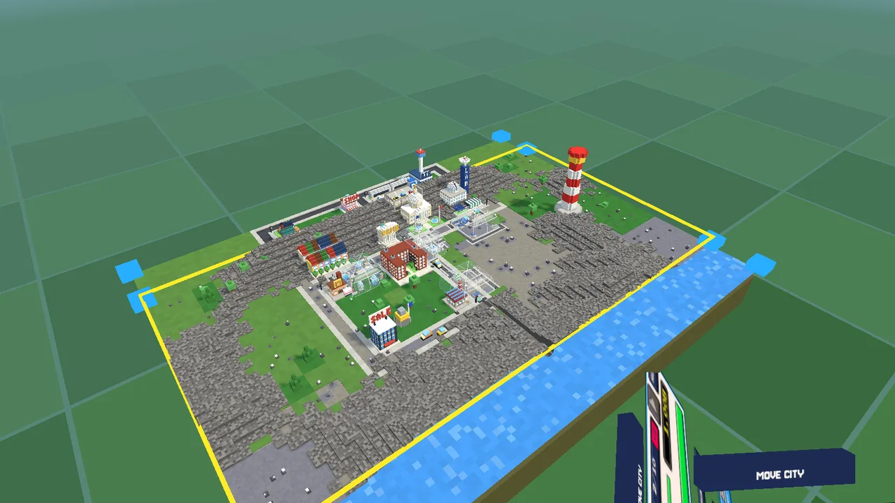 Bit Universe VR: a voxel city board floating as a tabletop diorama