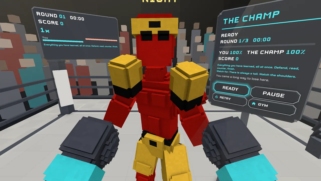 Learn to Box: gloves up against the champion in the arena