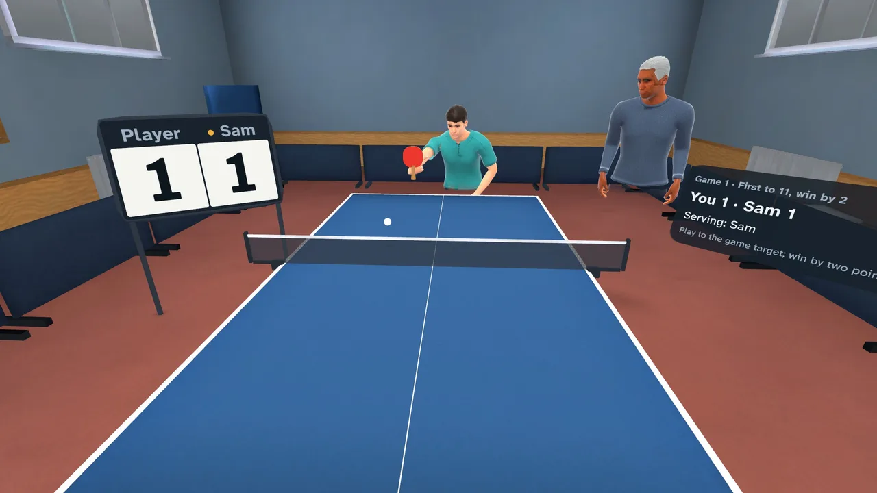 Learn to Ping Pong: a first-person match against Sam, ball in flight