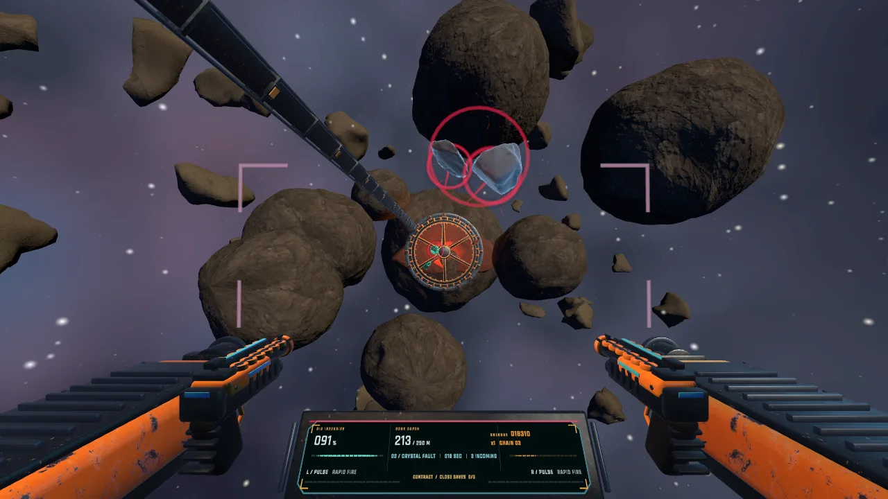 Shattershaft: both blasters raised at incoming asteroid fragments